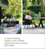 Advertisement for albatros extension table with images of people using it outdoors.